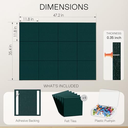 MaxGear Felt Bulletin Board 48" x 36", Dark Green Felt Wall Tile Wall Decor - Image 2