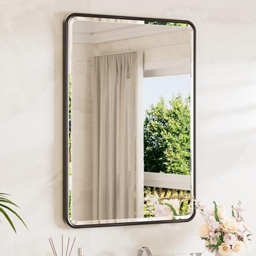 TETOTE Black Bathroom Mirror for Over Sink 24 x 36 Beveled Edge Tempered Glass by TETOTE