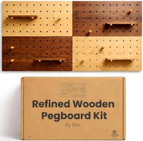Wooden Pegboard Wall Organizer 2-Tone Kit, 4 Panels, 4 Shelves & 8 Pegs by Unknown