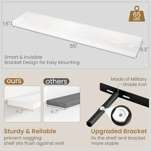 55 Inch Long Floating Shelves for Wall Set of 2, 55x9.3 Large Floating Shelf - Image 3