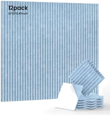 12 Pack Self-Adhesive Acoustic Wall Panels, 12 Inch-Light Sky Blue by 100PolyesterAcousticPanel