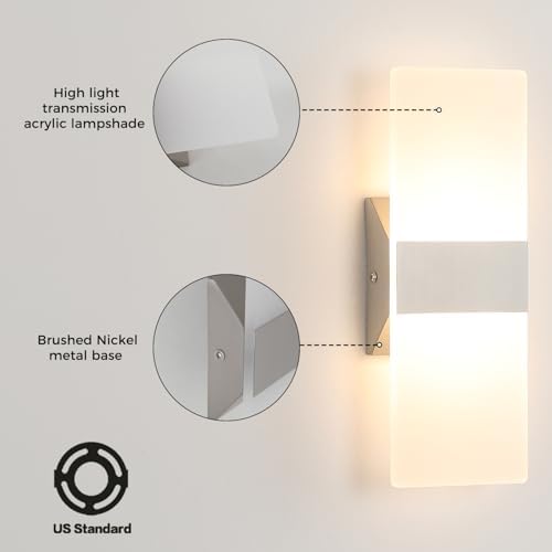 Modern LED Wall Sconces Set of 2, Dimmable 11.4-Inch Brushed Nickel Fixture - Image 5