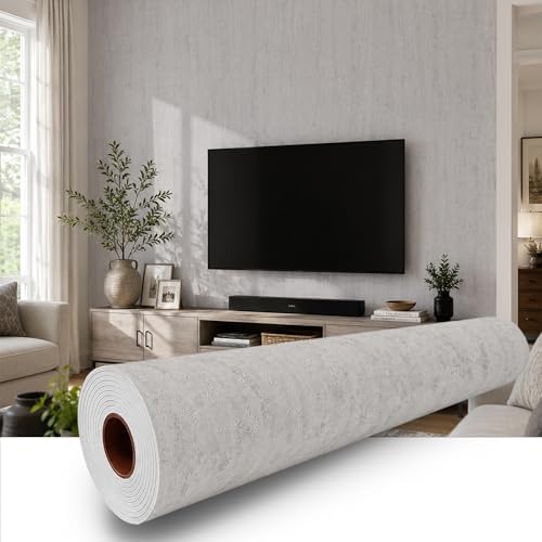White Gray Travertine Peel and Stick Wallpaper, 47.2 x 118 in by Qorqeous-PeelStickShine