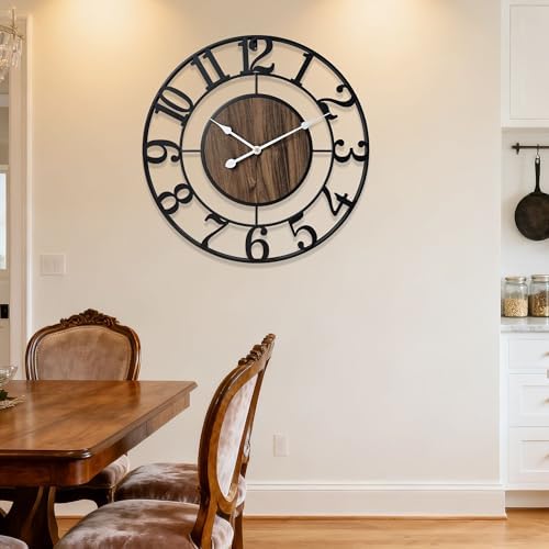 Large Metal Wall Clock, 32 Inch Retro Decorative Silent, Non Ticking, Battery - Image 4