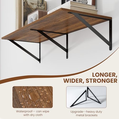 Heimlove 32W x 12D Deep Floating Shelves Set of 2 Walnut - Image 4