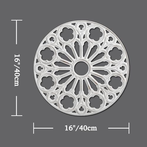 XIAOAIKA Round Hand-Carved Wood Wall Art, Floral Geometric Design, 16 Inch - Image 2