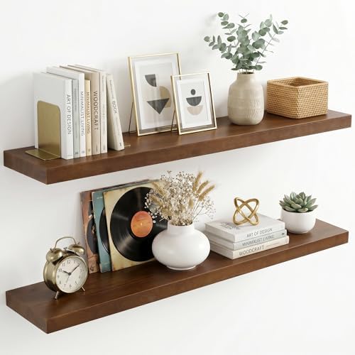 fuqing 40 Inch Floating Shelves 6.7'' Deep Dark Wood Wall Shelves Set of 2 by Fuqing