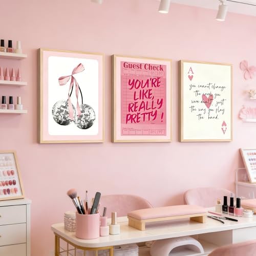 3Pcs Trendy Pink Preppy Wall Art Cute Girly Coquette Disco Cherry Pictures Wall - Image 5