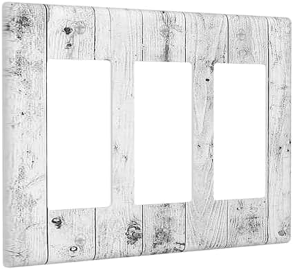 Light Switch Covers Rustic White Grey Wood Grain 3 Gang Rocker Electrical GFCI - Image 2