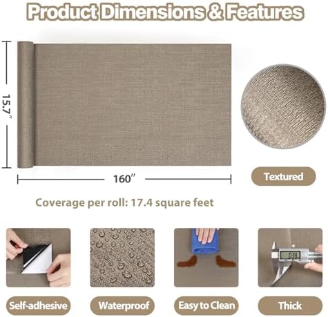Taupe Brown Grasscloth Wallpaper Peel and Stick Metallic Grass Cloth Wallpaper - Image 3