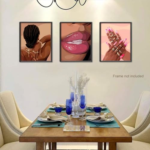 Black Girl Pink Wall Art Set of 3 African American Black Women Canvas Posters - Image 6