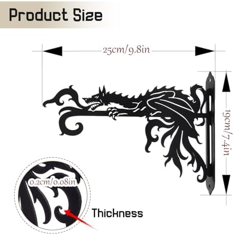 2 Pack-10inch Gothic Dragon Metal Wall Brackets - Image 3