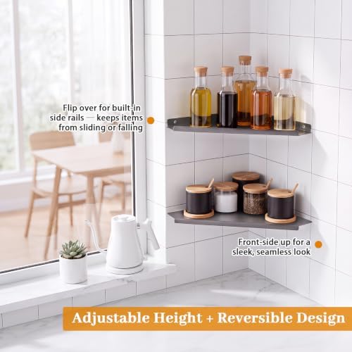 12" Gray Large Corner Floating Shelf Wall Mounted, Metal 2 Pcs - Image 5
