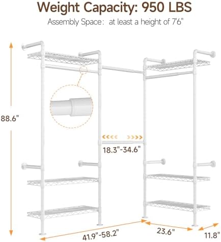 ONBRILL L3 Wall Mounted Metal Pipe Closet System Heavy Duty Garment Rack - Image 2