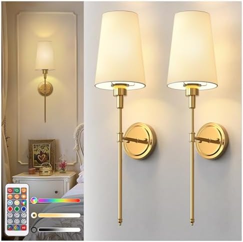 Battery Operated Wall Sconce: Set of 2 Wireless Wall Light 12000mAh by DORESshop