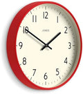 JONES CLOCKS® Studio Clock | Modern Round wall Clock | 12" | Red | Easy to Read by JONESCLOCKS