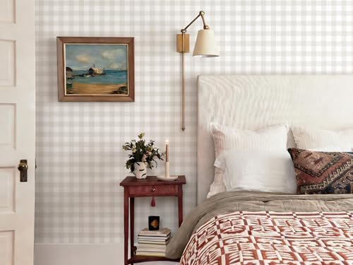 Plaid Wallpaper Neutral Wallpaper 196"×17.3" Checkered Wall Paper Peel and - Image 5
