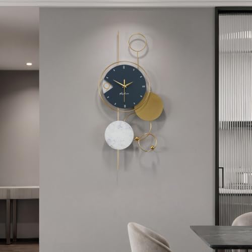 Cuspin Modern Wall Clock for Living Room Decor, Large Teal Gold Metal Clock - Image 2