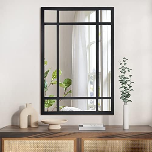 HQiJun 30x20 Inch Black Rectangle Decorative Wall Mirror, Farmhouse Window Pane by HQiJun
