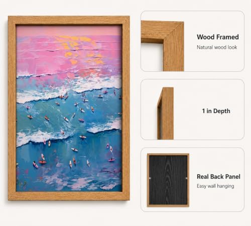 Framed Surfing Beach Canvas Wall Art, Pastel Ocean Sunset Picture Wall Decor - Image 4