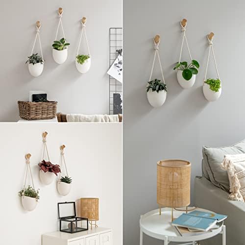 Kazai.® | Porcelain Wall Vases | 3 Piece Set | Including Wooden Hooks | Matte - Image 2