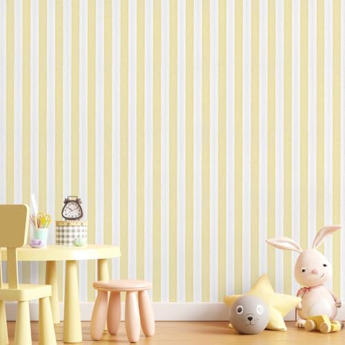 Yellow White Peel and Stick Wallpaper 15.7"x236" Modern Stripe Wallpaper - Image 5