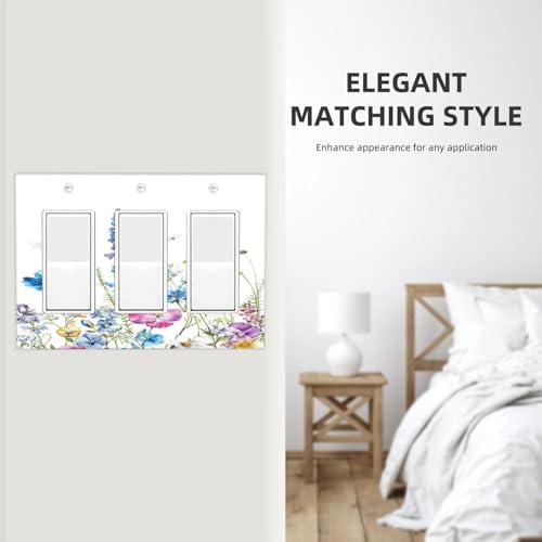 Light Switch Covers Boho Colorful Flowers Plants And Dragonflies 3 Gang Rocker - Image 7