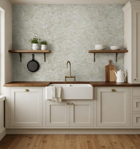 NextWall Harry & Grace Faux Fieldstone Vinyl Peel and Stick Natural Wall - Image 2