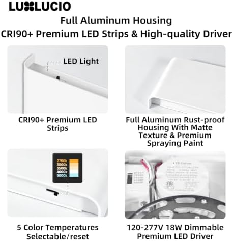 15.4" White Rectangular Indoor Up Down LED Vanity Light, 2 Pack - Image 4