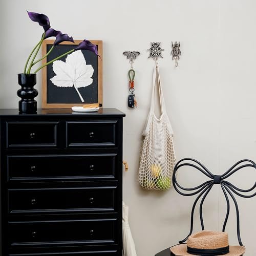 SOFFEE DESIGN Set of 3 Black Insect Hooks, Floral Pattern Wings, Wall Hangers - Image 2
