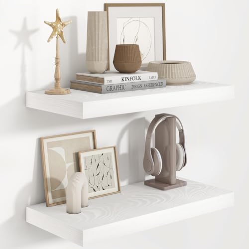 Fun Memories White Floating Shelves 24 Inch Long, 9.3 Inch Deep Floating Shelf by FunMemories