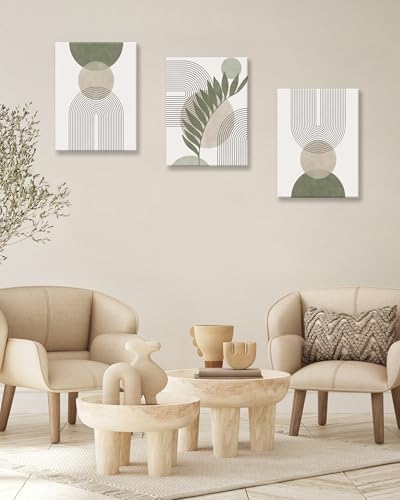 HesenDot 40x60CM Sage Green Boho Wall Art, Botanical Geometric Framed Canvas - Image 6