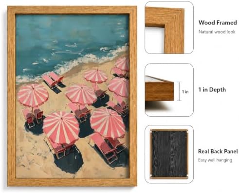 Framed Pink Beach Umbrella Canvas Wall Art, Coastal Umbrellas Wall Decor - Image 4