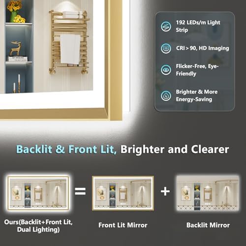 72x36 Gold Beveled LED Lighted Bathroom Mirror, Backlit & Front Lit - Image 4