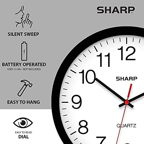 Sharp Wall Clock – Black, Silent Non Ticking 12 Inch Quality Quartz Battery - Image 5