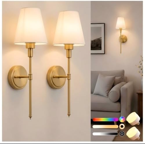 Battery Operated Wall Sconce: Set of 2 Wireless Wall Light 12000mAh by DORESshop