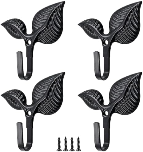 4pcs Heavy Duty Vintage Leaf Wall Hooks Antique Bronze Decorative Iron Coat by Unknown