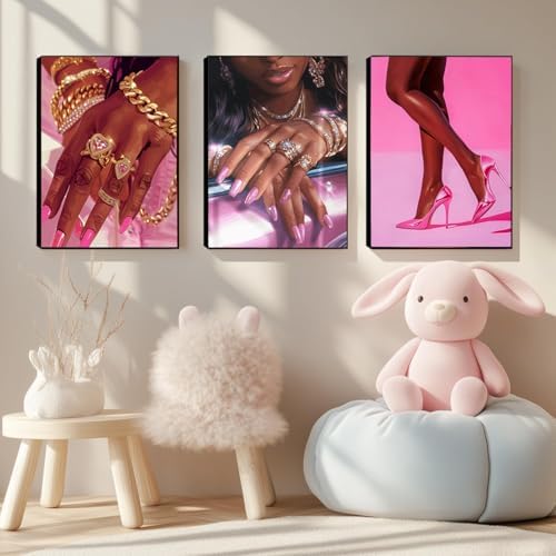 Pink Fashion Black Girl Canvas Wall Art Set of 3 African American Black Woman - Image 7