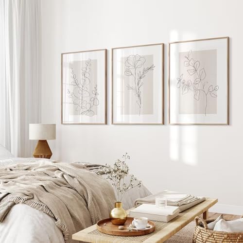 Neutral Botanical Prints Wall Art Flower Minimalist Canvas Wall Decor Vintage - Image 4