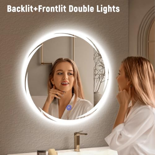 Bathroom Smart Mirrors with Three Color LED Lights, 24”x24 Bath Round Mirror - Image 2