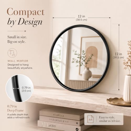12"x12" Round Decorative Wall Mirror, 2 Pack Metal Framed Real Glass Mirror - Image 2