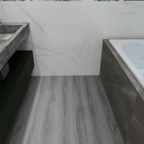 Wood Grain Peel and Stick Floor Tiles, 11.8" x 118", Soft Gray Oak - Image 5