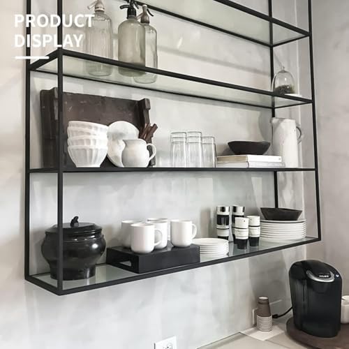 08" W x 44" L - 5 PCS Rectangle Tempered Glass Shelf Set, Glass Shelves of Wall - Image 3