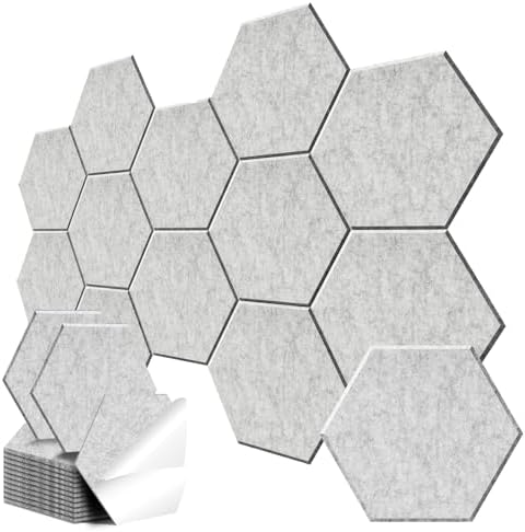 12 Pack Hexagon Acoustic Panels, Self-Adhesive Sound Deadening Panels, Sound by Junwisun