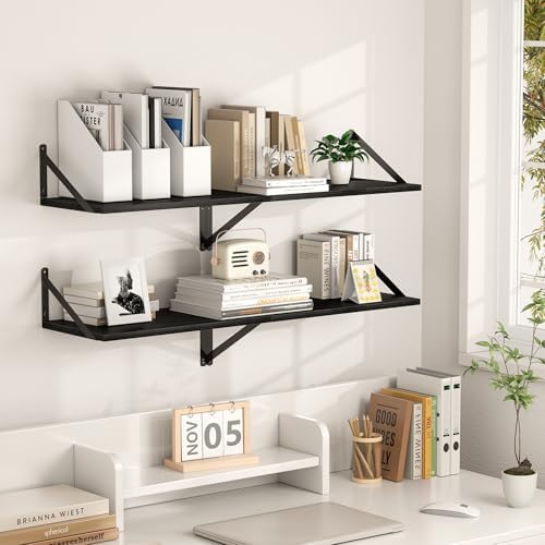 Heimlove 20W x 12D Deep Floating Shelves Set of 2 Black - Image 5