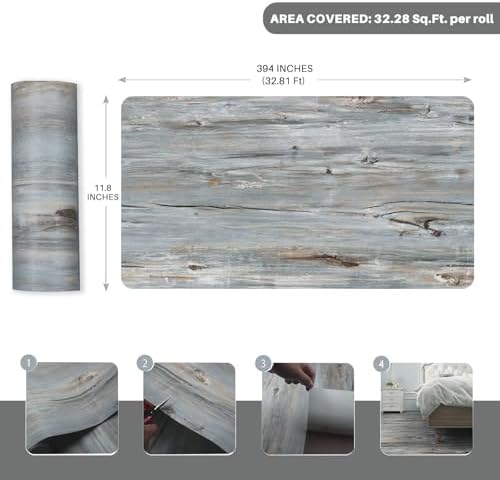 Wood Grain Peel and Stick Floor Tiles, 11.8" W × 394" L, Tide‑Washed - Image 2
