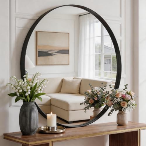 Bathroom Round Mirrors for Over Sink, 30 Inch Wall Circle Mirror by HAPPYMONTLLC
