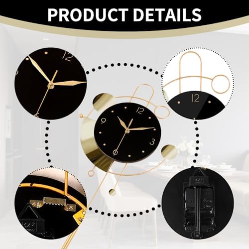 SIN&MI Wall Clock with Pendulum, Silent Non Ticking Battery Operated Modern - Image 2