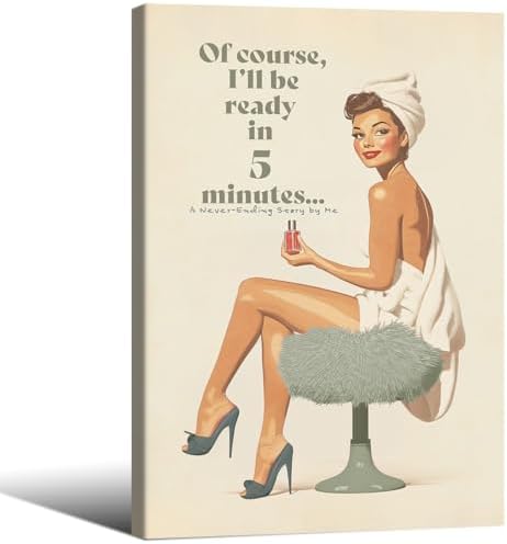 Boho Sage Green Bathroom Poster Vintage 70s Pin Up Girl Wall Art 24X36 inch by Unknown