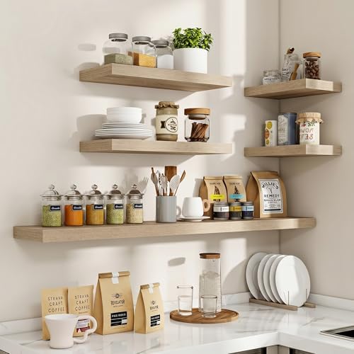 Acovy 40 Inch Floating Shelves, 3D Textured Wood Grain, Wooden Shelves - Image 6